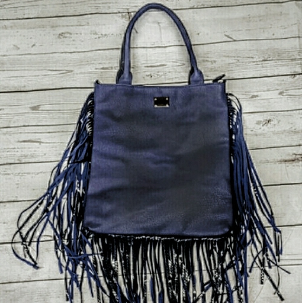 😎Stylish Black Leather Fringe Tote
